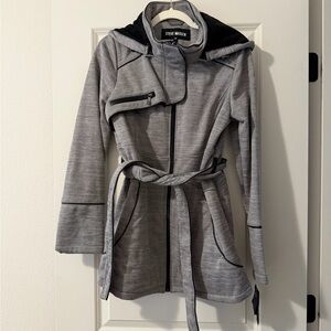Steve Madden Gray Belted Coat with Black Accents